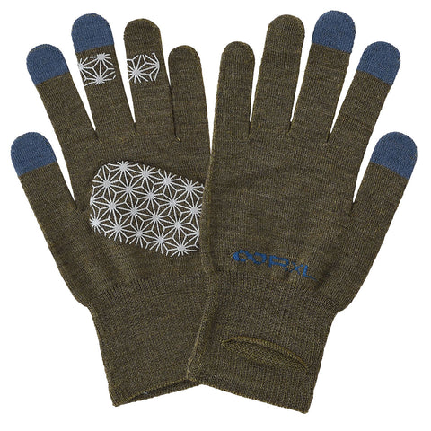 64モスグリーン 【薄いのに暖かい】メリノウール グローブ ライト G(滑り止め付き・スマホ対応・ウォッチウィンドウ両手対応) MWA9507G【Runtripコラボ限定カラー】