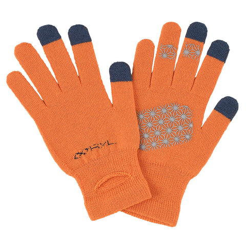  5525オレンジ-ネイビー 【激走祭先行販売】【更に暖かい厚み】メリノウール グローブ ミッド G(滑り止め付き・スマホ対応・ウォッチウィンドウ両手対応) MWA9508G【Runtripコラボ限定カラー】